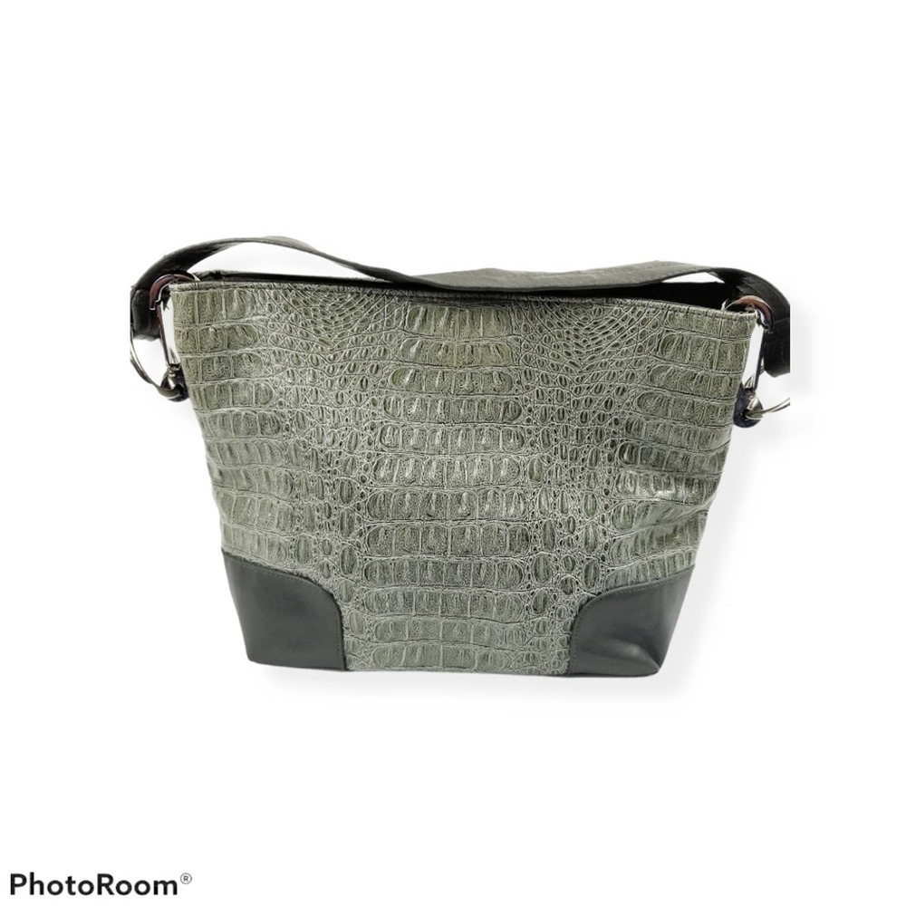 Bueno Faux Alligator Croc Shoulder Bag Green Clips Vegan Purse Tote